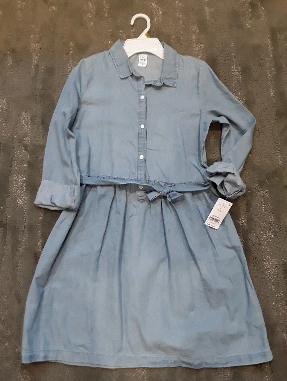 Carters Size 14 Blue Chambray (Soft Denim) Shirt Dress with Waist tie